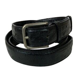Barneys Mens Belt Black Genuine Ostrich Leather Size 36 Silvertone Buckle Italy